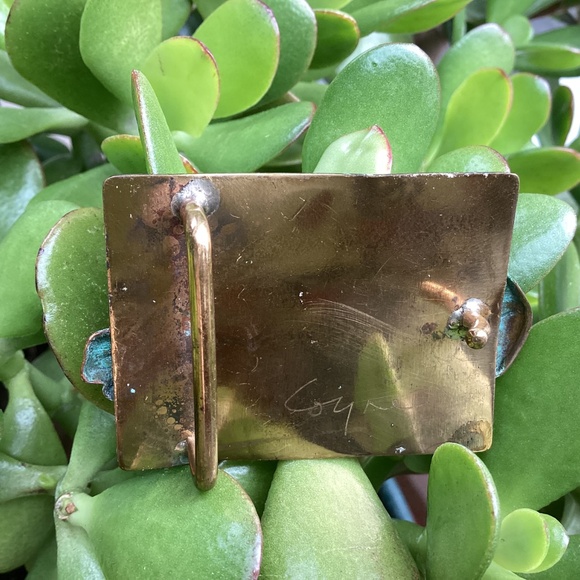 Vintage Elaine Coyne Modernist Brass Verdigris Patina Horse Head Belt Buckle main image 11